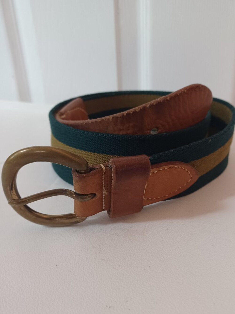 Vintage Princeton University Belt Ivy League Green/Tan Striped Made In USA (32)